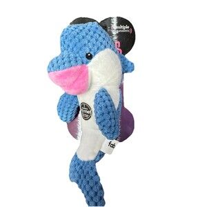 Fabdog Dolphin Plush Dog Toy Small Blue Pink Multiple Squeakers NWT